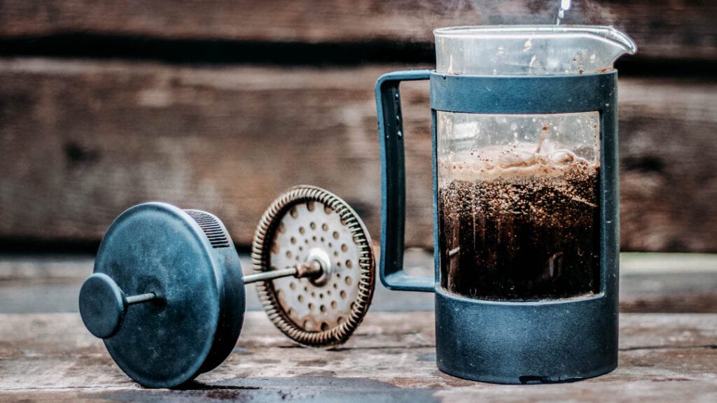 French press coffee on a wooden table