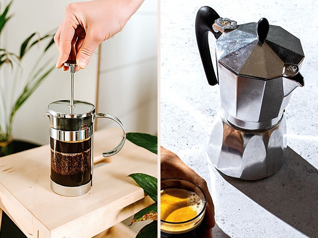 Moka Pot vs French Press coffee makers in use