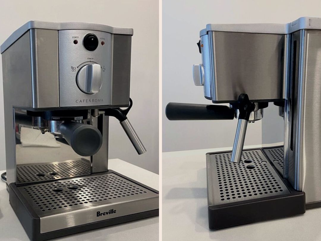Breville Cafe Roma - front on and side view of milk frother
