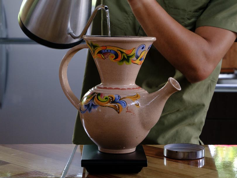Vandola on scales - a unique Costa Rican coffee brewing method