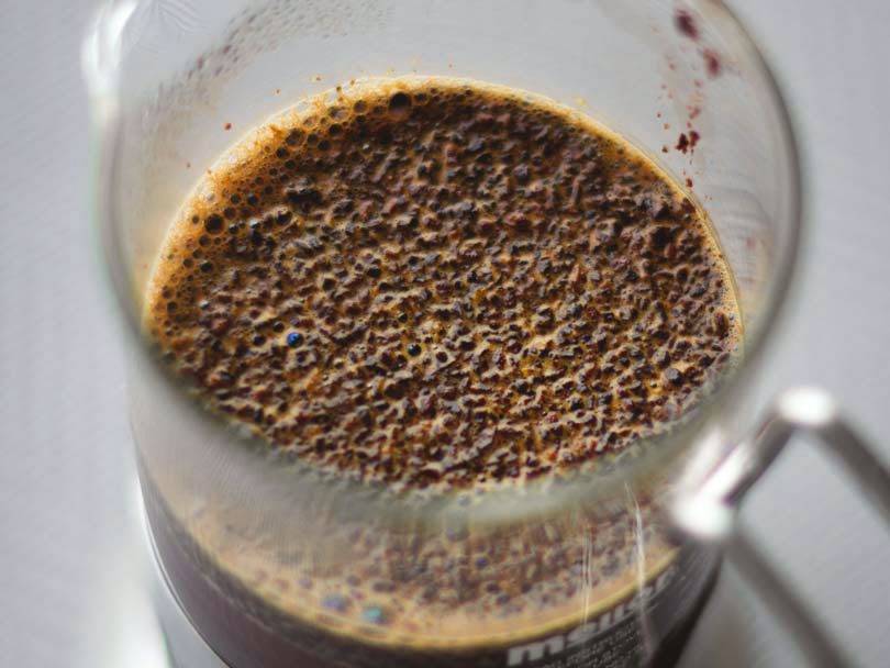 Coffee grounds being left to "bloom" in a French press