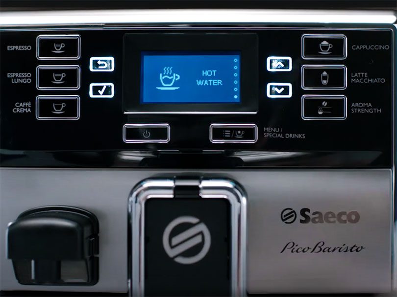 Close up of the user interface on the Saeco PicoBaristo