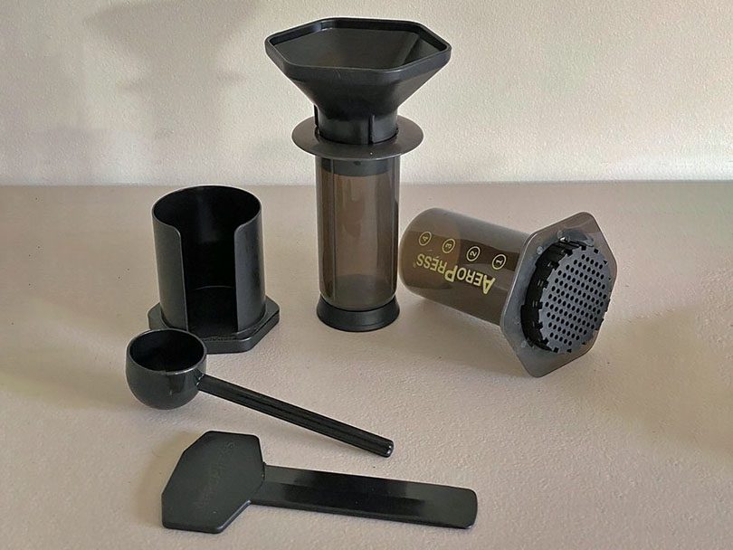 AeroPress parts laid out