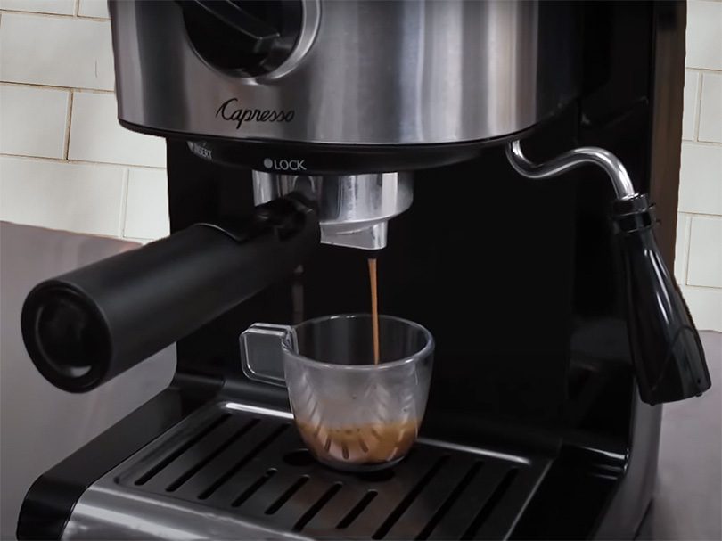 The Capresso EC100 making a shot of espresso