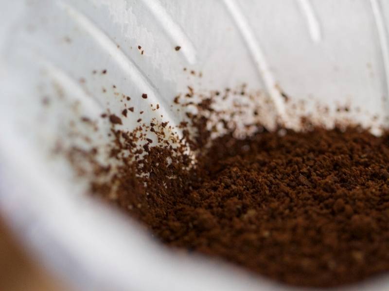 Freshly ground coffee in a Hario V60 filter (close up)