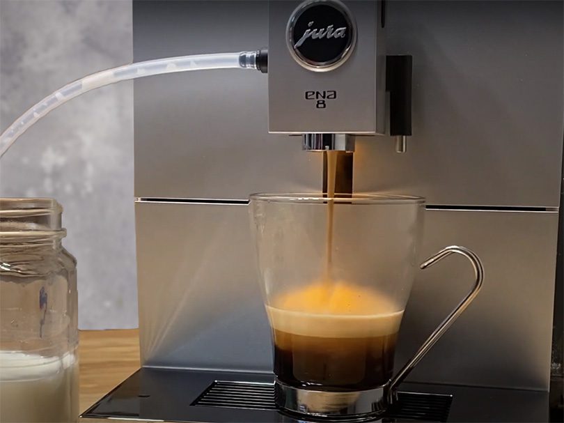 Jura ENA 8 making a fresh shot of espresso