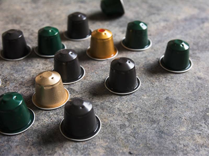 Selection of Nespresso pods lined up on counter
