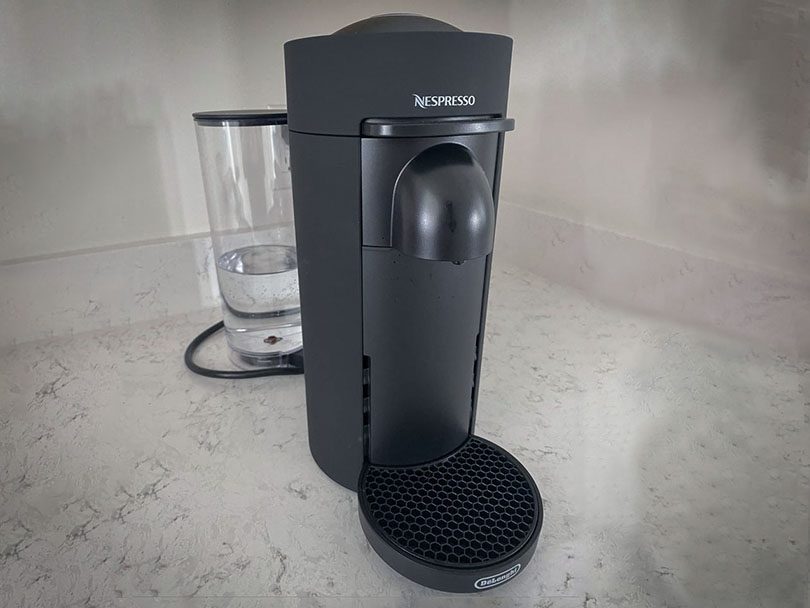 Front view of the Nespresso Vertuo Plus single serve coffee machine