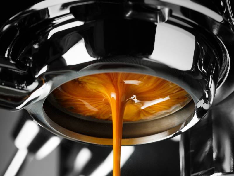 Close up of the portafilter of one of the best espresso machines under $100
