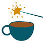 icon of a magic wand above a cup of coffee