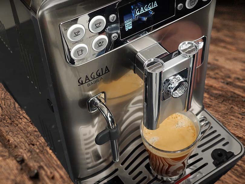 A freshly made espresso shot sitting on the Gaggia Babila's drip tray