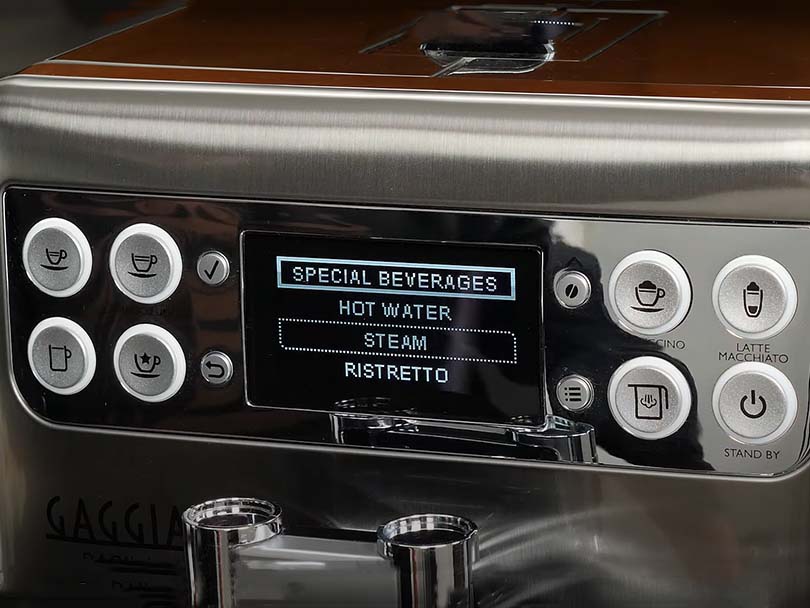 Close up of the screen and buttons on the Gaggia Babila