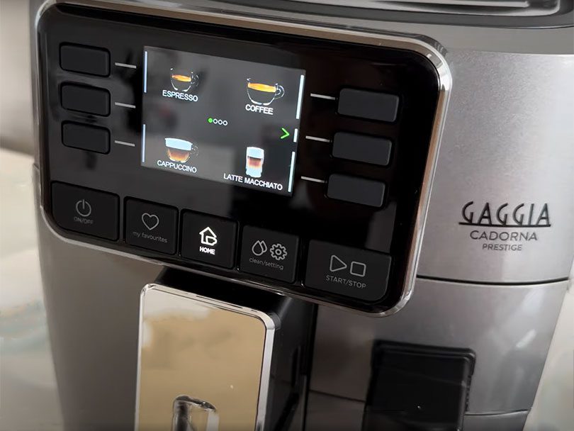 Close-up of the drink options screen on the Gaggia Cadorna Prestige