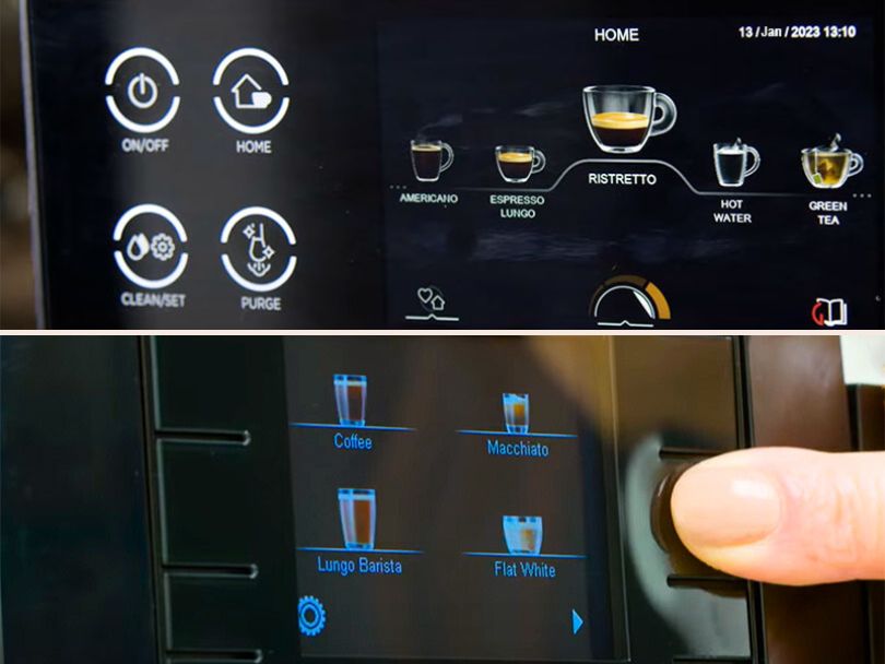 Comparison of the user interfaces on the Gaggia Accaemia and Jura E8 espresso machines