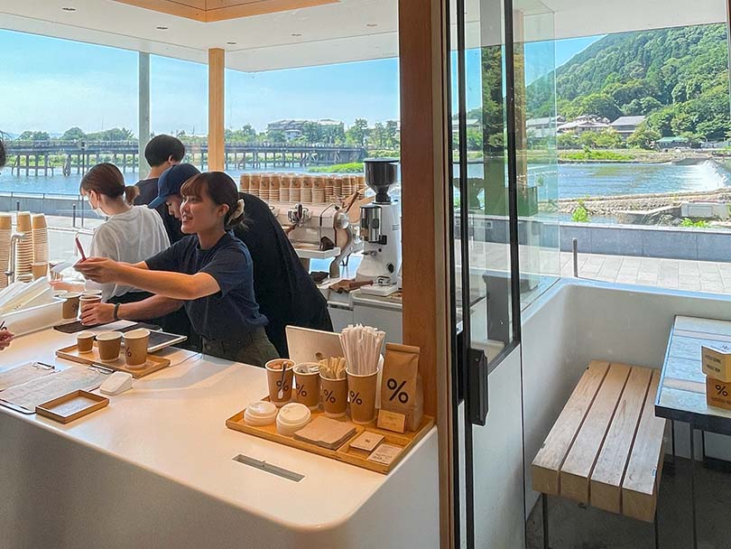 % Arabica coffee shop in Arashiyama, Kyoto has a stunning view of the Katsura River