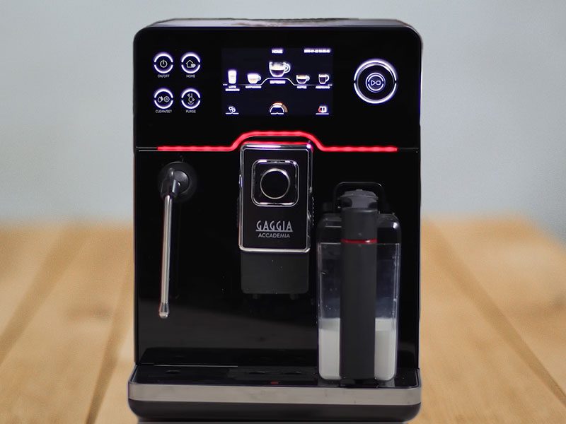 Front view of the Gaggia Accademia whilst turned on