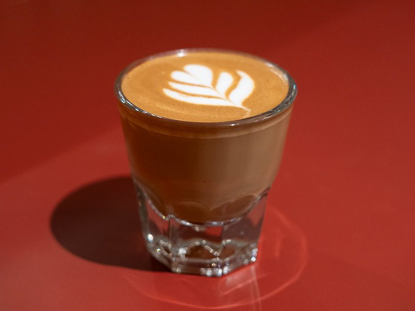 Side view of a cortado in Libbey Gibraltar glass