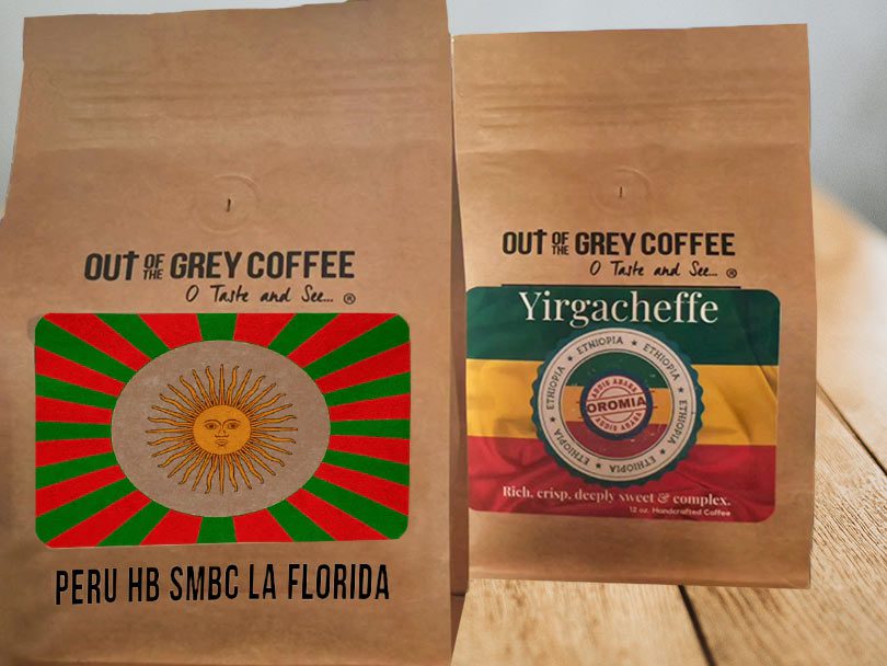 Two bags of Out of the Grey coffee - Peru HB SMBC La Florida & Yirgacheffe