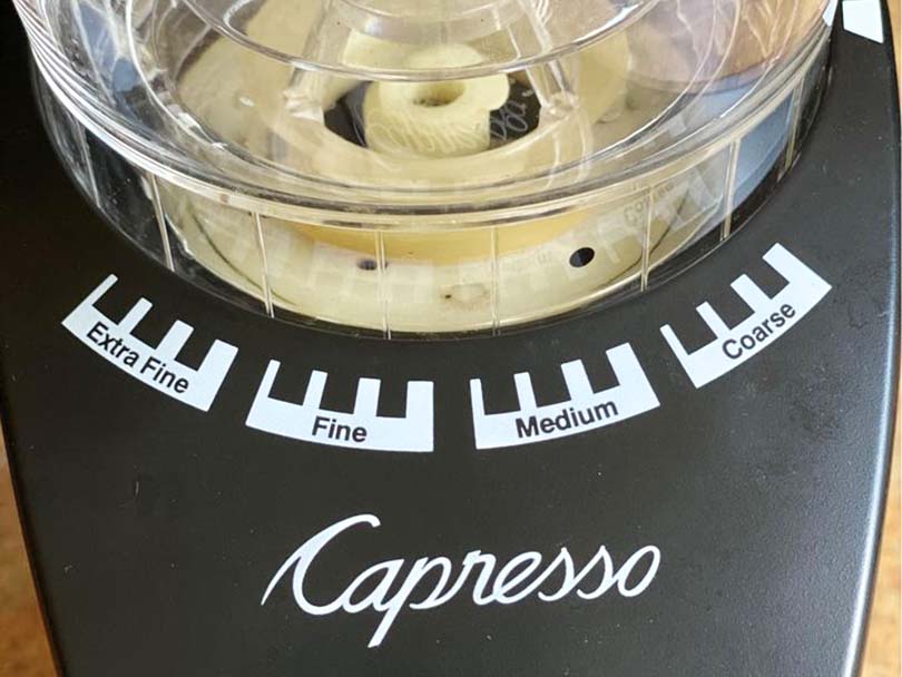 Close up of the Capresso Infinity's grind settings