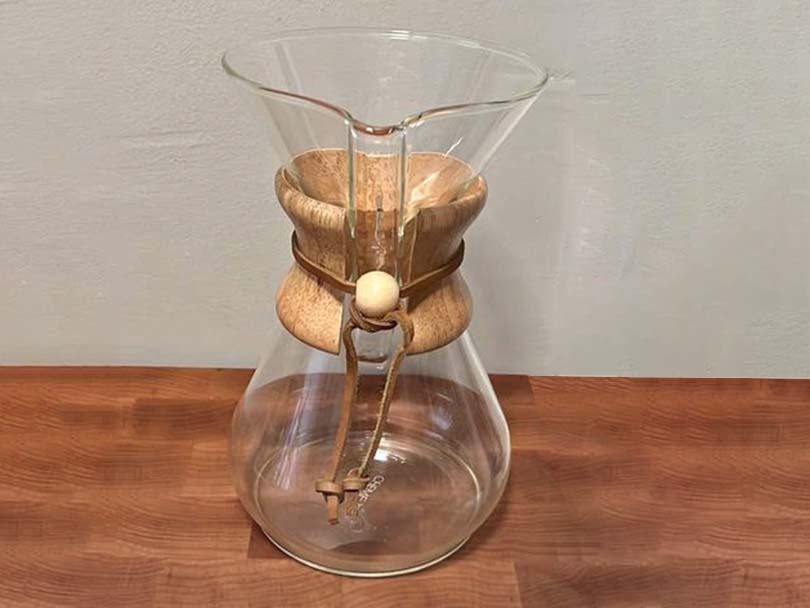 Empty Chemex on a wooden table