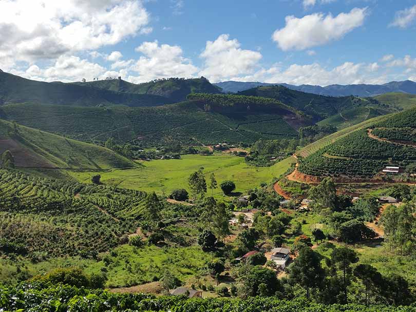 Hills and farm land (including coffee farms) in Espírito Santo, Brazil