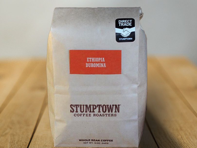 12oz bag of Stumptown Coffee Roasters, Ethiopia Duromina. Direct Trade sticker in the corner