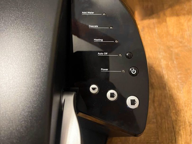 Close-up of the buttons and control options on the Keurig K-Classic single-serve coffee maker
