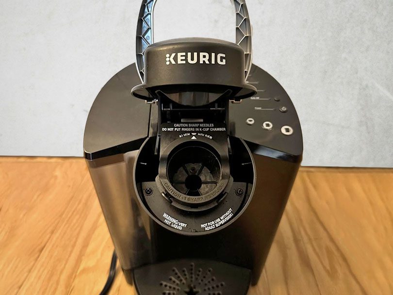 Keurig K-Classic with the handle lifted showing where to place the K-Cup inside