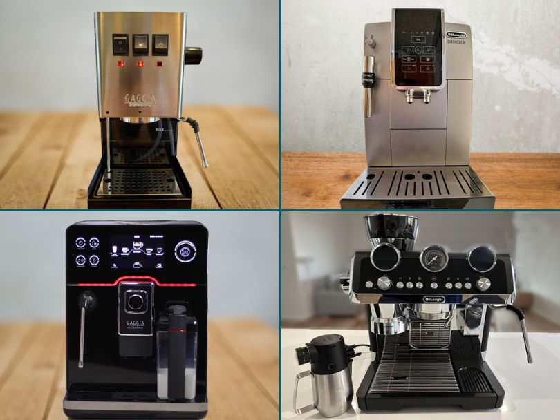 Comparing Gaggia vs DeLonghi espresso machines on looks