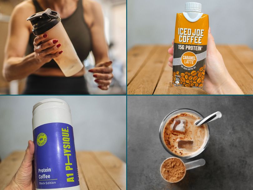 Collage of the 4 definitions for what is protein coffee
