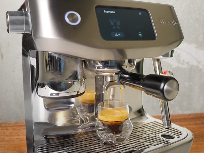 A shot of espresso being freshly made using the Breville Oracle Jet
